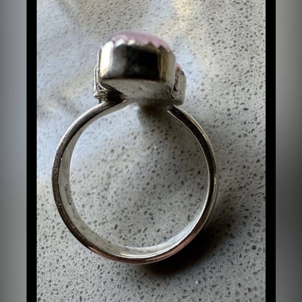 NEW Native Inspired Sterling Silver 925 Stamped Pink Opal Adjustable Ring - Picture 2 of 7
